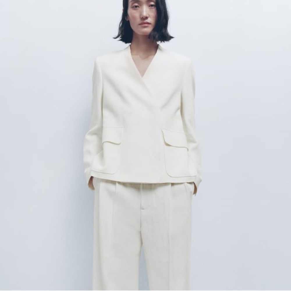 Zara nwt linen jacket blazer casual with waist tie belt - Picture 11 of 14